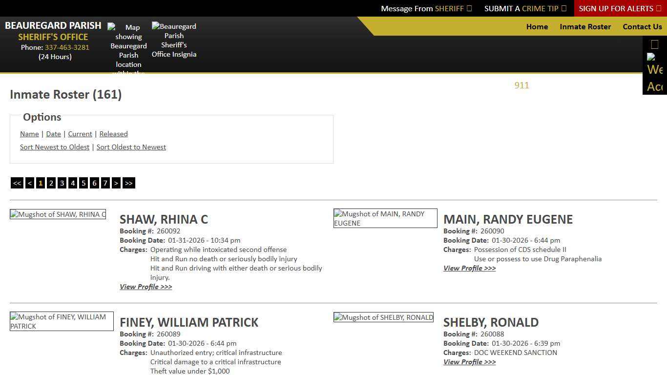 Inmate Roster - Current Inmates Booking Date Descending - Beauregard Parish Sheriff's Office